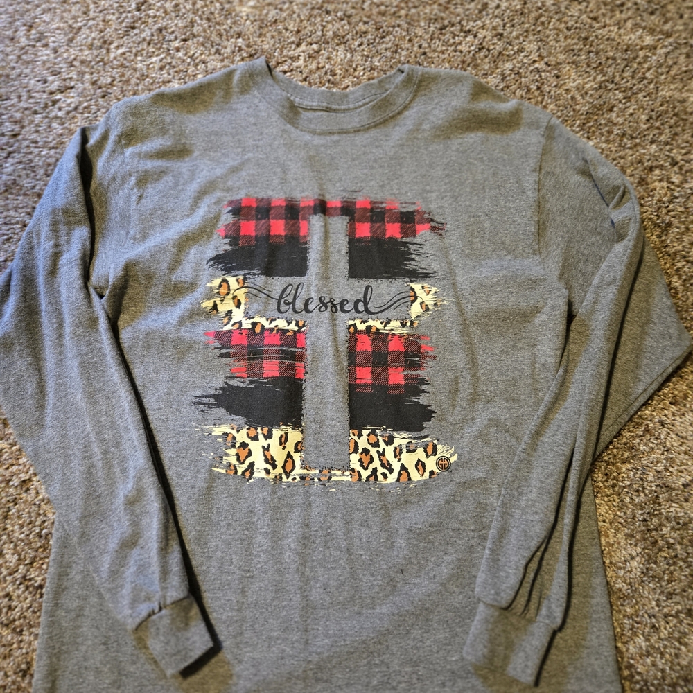 Gray Long Sleeve 'Blessed' Graphic Tee